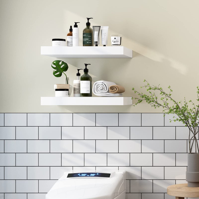 WELLAND Set of 2 Floating Shelves Wall Mounted Shelf, for Home Decor with 8" Deep (White, 15 inch) - Image 3